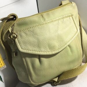 Fossil Leather Crossbody organizer Purse pale yellow chartreuse